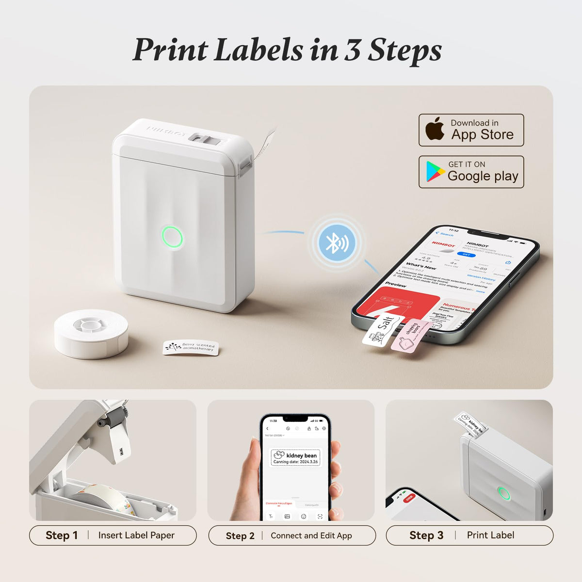NIIMBOT D110 Label Maker Machine, Bluetooth Thermal Label Printer