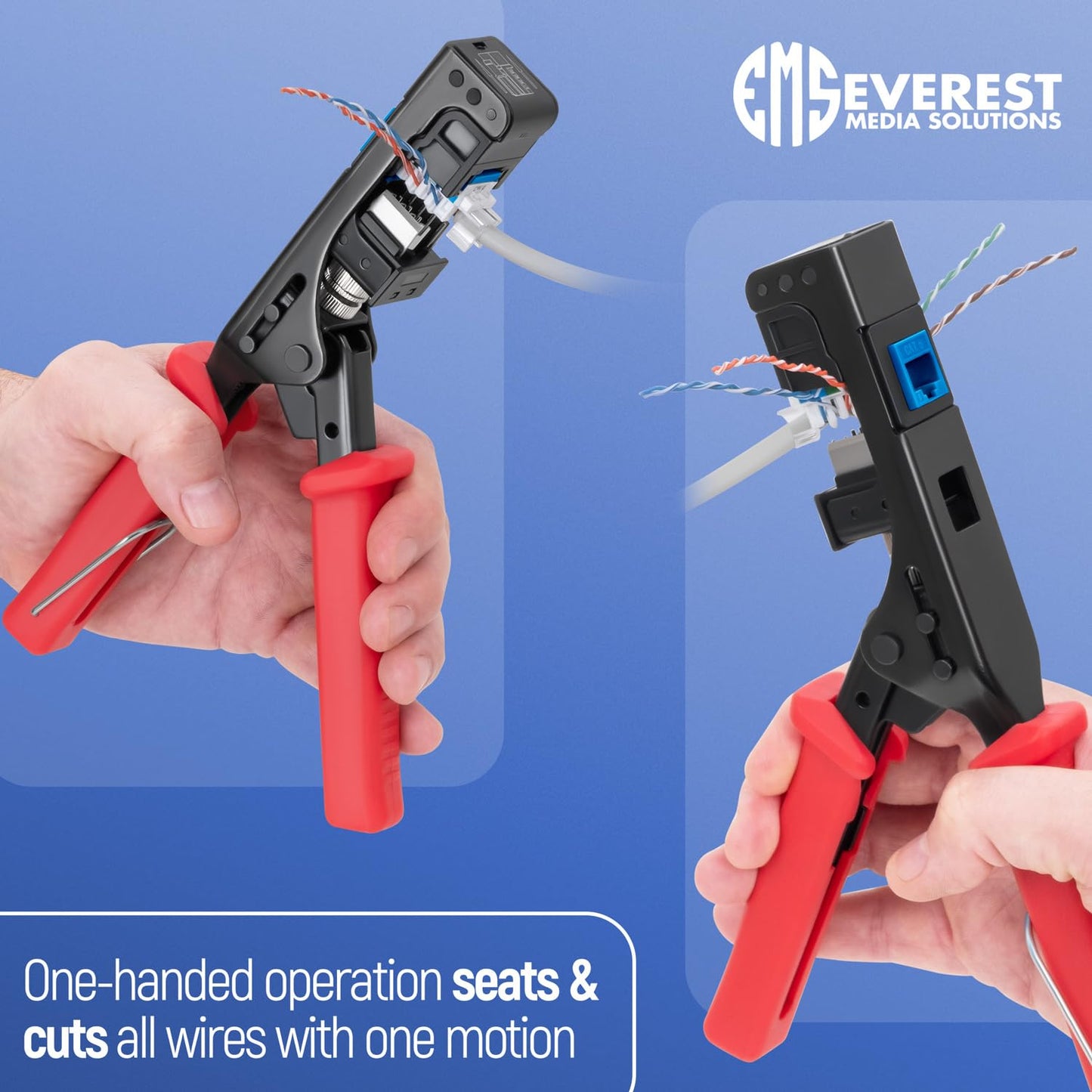 Everest 45Term - 45° Angled Speed Termination Keystone Tool Set - with 20-Pack of RJ45 Cat6 Keystone Jacks in Blue (Slim Profile Design) - Time Saver Network Punch Down Tool Cat6