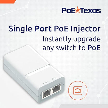 Poe Texas PoE Injector - Single Port Power Over Ethernet Passive PoE Adapter - 10/100/1000 Gigabit Data with Integrated 48V 15W Power Supply - Plug & Play Home Office, Tablets, VoIP Phone, WiFi AP