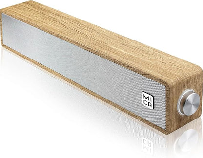 MICA Computer Speakers, Wired Computer Sound Bar, Wooden Mini Soundbar, USB Powered PC Speakers 3.5mm AUX & PC Input (Yellow)