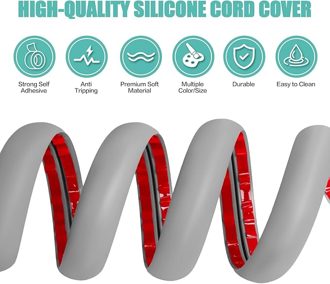 Floor Cord Cover Self Adhesive Cord Hider,10FT Cable Management, Extension Strip Protector for Wires, Prevent Cable Trips for Offices, Gyms, Exhibitions Cavity:0.47"(W) x 0.35"(H) Gray