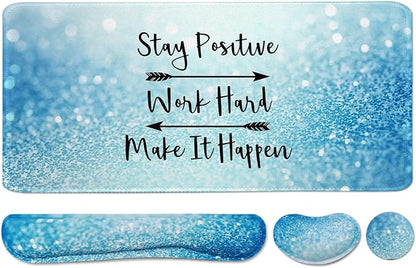 Large Mouse Pad and Keyboard Wrist Rest, Desk Pad for Keyboard and Mouse, 4-in-1 Large Gaming Mouse Pad with Wrist Support for Home Office Study Game-Stay Positive