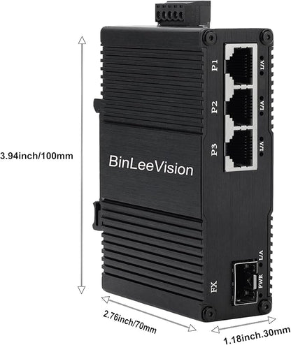Industrial Mini Gigabit Ethernet Switch 3-Port RJ45 10/100/1000BASE-T+1-Port SFP Slot,Unmanaged Network Switch,Network Hub,Dinrail Mount or Wall-Mount,Plug & Play,Fanless (3 RJ45+1 SFP with PoE)