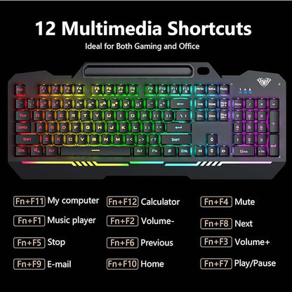 AULA Gaming Keyboard, T102 104 Keys Gaming Keyboard and Mouse Combo with RGB Backlit, All-Metal Panel, Anti-Ghosting, PC Game Keyboard and Mouse, USB Wired Keyboard Mouse for MAC Xbox PC Gamers