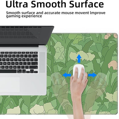 Galdas Gaming Mouse Pad XXL XL Large Long Extended Big Mousepad Non-Slip Rubber Keyboard Mouse Pad with Stitched Edges for Laptop Home Office (31.5x11.8x0.08 Inch) -Green Leaf