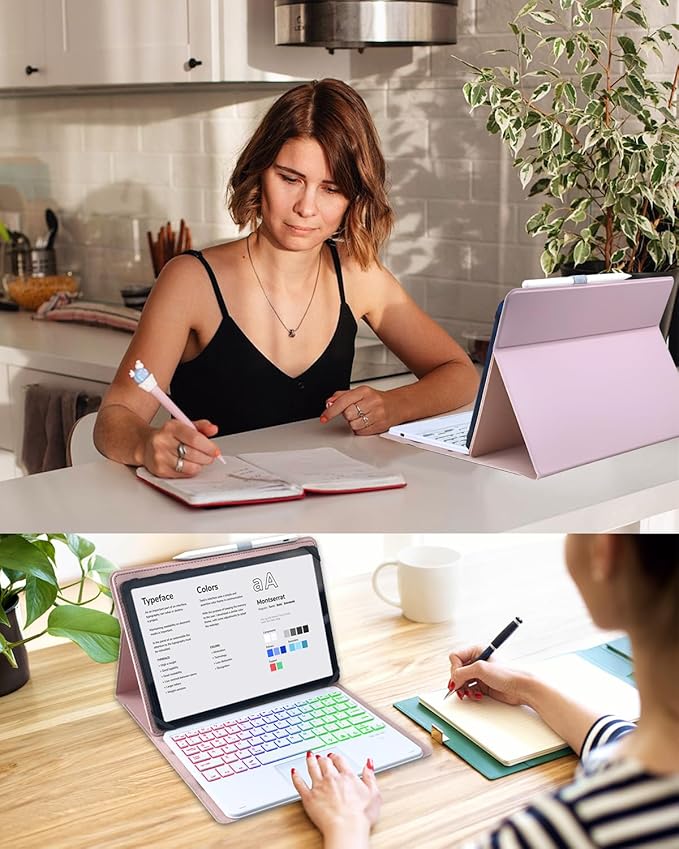 Universal Touchpad Keyboard Case for 9.7,10.1,10.2",10.5",10.9",11" Tablet, Rainbow Backlight TrackPad Keyboard with Type-C Charging Port fit 9.7-11 inch Android/iOS/Windows (Pink)