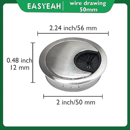 2 Pcs Desk Grommet 2" / 50 mm, Desk Cord Hole Cover, Cable Grommet Metal Zinc Alloy Materilal, Desk Hole Grommet for Home & Office Pc, Detachable Cable Cord Organizer-Brushed Silver