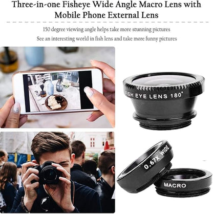 3 in 1 Cell Phone Camera Lens Kit Wide Angle Macro Fisheye Lens for iPad iPhone Samsung Android and Most Smartphones