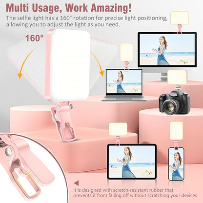 60 LED Portable Selfie Light Video Conference Lighting with Clip & Camera Tripod Adapter Rechargeable 2200mAh CRI 97+, 9 Light Modes for Phone iPhone Webcam Laptop Photo Makeup