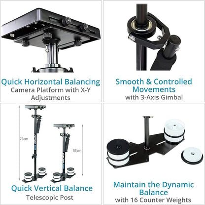 Flycam 5000 Handheld Camera Stabilizer with Comfort Arm Vest. Precise Balancing, Smooth & Fatigueless Operations. Quick Shock Absorption, Free Quick Release, Arm Brace & Table Clamp (FLCM-CMFT-KIT)