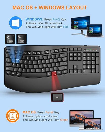 EDJO Ergonomic Wireless Keyboard for Large Hands, with Wrist Rest, Wave Keys, 2.4GHz Full Size Ergo Cordless USB Computer Keyboard, Comfortable Natural Typing, for Laptop, Mac, Windows (Black)
