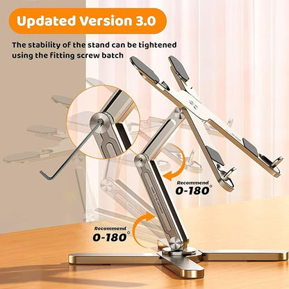 Laptop Stand with 360 Rotating Base, Computer Notebook Laptop Riser Metal Holder for Desk Collaborative Work, Fully Foldable for Easy Storage, Fits All MacBook, Laptops up to 16 inches