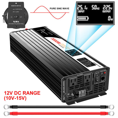 Xijia 3000W Pure Sine Wave Inverter 12V DC to 120V AC Converter for Home, RV, Truck, Off-Grid Solar Power 110V with Smart Bluetooth App Remote Control