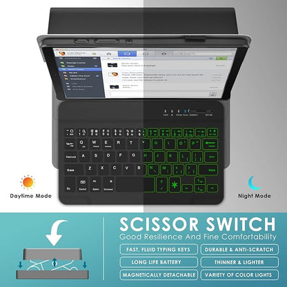 DETUOSI Backlit Keyboard Case for Samsung Galaxy Tab A7 Lite 8.7" 2021 (SM-T220/T227U) with S Pen Holder, 3 Viewing Angles Folio Leather Book Cover with Magnetic Closure + Wireless Keyboard Detachable