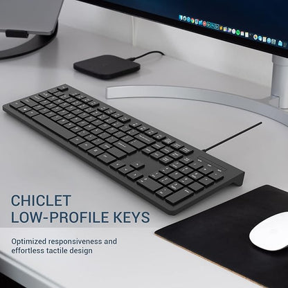 Computer Keyboard Wired, Plug Play USB Keyboard, Low Profile Chiclet Keys, Large Number Pad, Caps Indicators, Foldable Stands, Spill-Resistant, Anti-Wear Letters for PC Laptop (Black, 2-Pack)