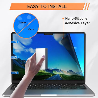 Privacy Screen for MacBook Air 13.6 & 13 Inch 2022-2025 (M2, M3, M4), Matte Anti Glare Blue Light Filter, Nano No Glue Anti Spy Black Protector for Mac Air 13In Laptop Computer