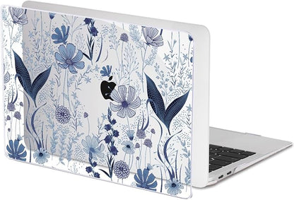 Compatible with 2018 2019 2020 2021 MacBook Air 13 inch Case M1 A2337 A2179 A1932, Clear Printed Pattern Hard Shell Case & Keyboard Cover for Mac Air 13 M1 Touch ID, Navy Blue Wild Flowers