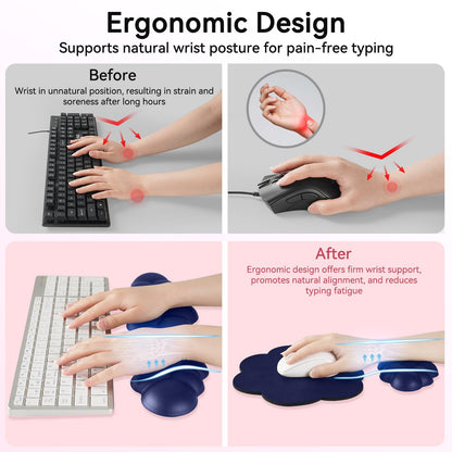Sushret Cloud Wrist Rest for Computer Keyboard and Mouse Pad Set, Dark Blue