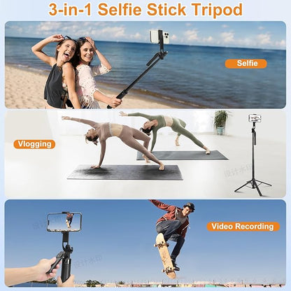 70inch Selfie Stick Phone Tripod with Rechargeable Remote,Portable Extendable 3 in 1 Cell Phone Tripod Stand for Video Recording,Travel Selfie Stick for iPhone and Android