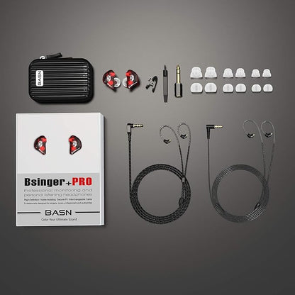 BASN Bsinger PRO in-Ear Monitors Hybrid Dynamic Dual Drivers Two Detachable MMCX Cables Musicians in-Ear Earbuds Headphones (Red)