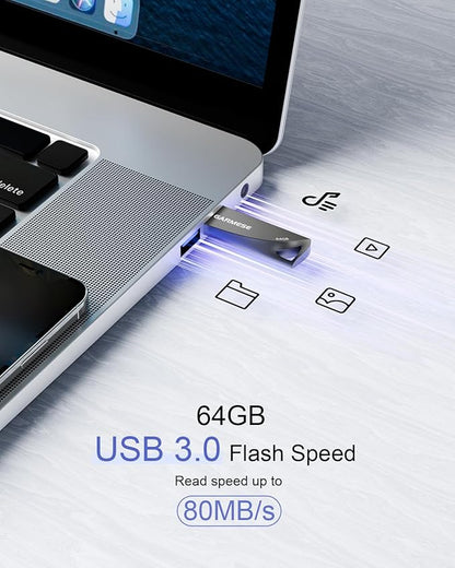64GB USB 3.0 Flash Drive, 5-Pack Waterproof Metal USB Memory Stick, Slim Thumb Drive Portable Pen Drive with Keychain Hole Stylish Jump Drive for PC Computer Car