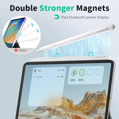 PS1-Pro Stylus Pen for Apple iPad 2018-2025｜Faster Charge Custom Shortcuts Pixel-Perfect with Metal Chrome Tip｜Pencil for iPad 11th & 10th Generation, Pro 11"/12.9"/M4, Air 3/4/5/M2/M3, mini 5/6th Gen