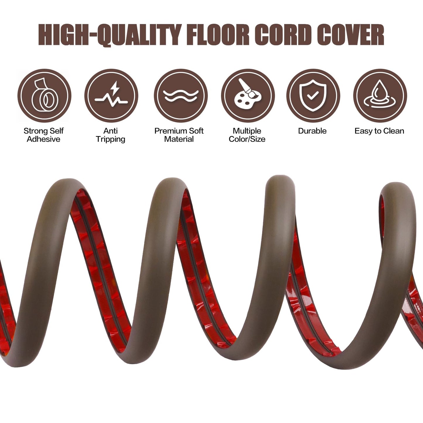 Floor Cord Cover Cable Cavity Self Adhesive Cord Hider Floor 10FT Floor Cable Management Power Cord Protector Floor Electric Cord Covers for Offices, Gym, Exhibitions (CoffeeBrown, 1.18" x 10')