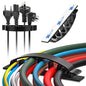 XHF 30pcs Adhesive Cable Wire Clips Black, Outdoor Cable Management Wire Organizer Cord Holder for Under Desk, Car, Wall, TV PC Ethernet Cable
