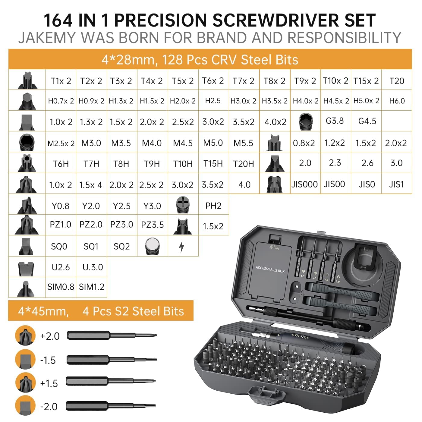 JAKEMY 164 in 1 Precision Screwdriver Set, Laptop Screwdriver Kit, Professional Computer Screwdriver Repair Tools with T5 T6 Torx Screwdriver Bit for MacBook, iPhone, PC, RC, PS5, Watch, Xbox, DIY