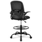 Drafting Chair Tall Office Chair with Flip-up Armrests, Adjustable Height, and Enhanced Lumbar Support - Ergonomic Rolling Stool, Back Support, and Adjustable Foot Rest Ring Light Blue
