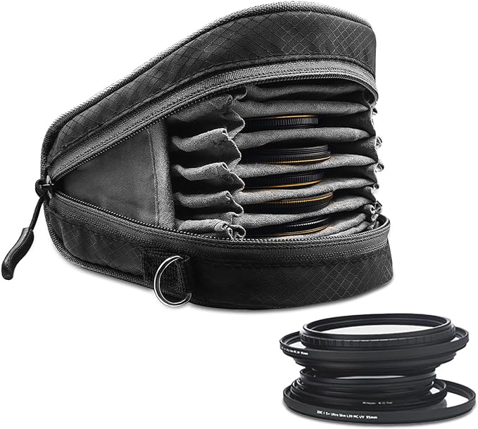 Lightdow Camera Filter Bag - Detachable 8-Slot Lens Carry Case with Belt Loop Pouch - Water-Resistant & Dustproof Design for 37mm-95mm Filters