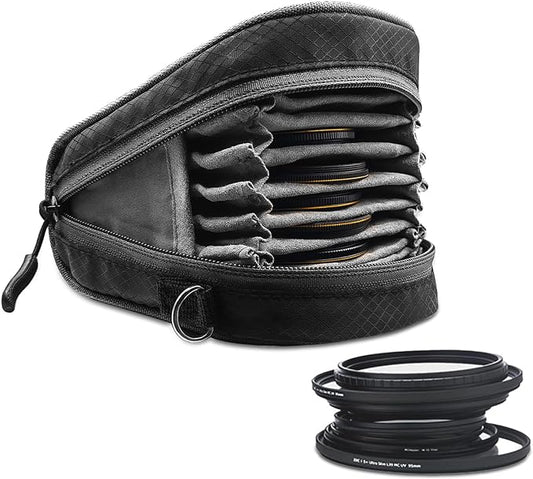 Lightdow Camera Filter Bag - Detachable 8-Slot Lens Carry Case with Belt Loop Pouch - Water-Resistant & Dustproof Design for 37mm-95mm Filters
