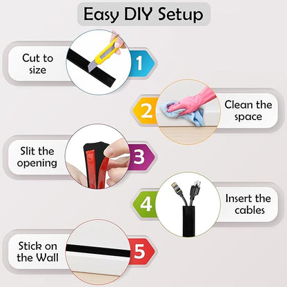Rubber Bond TV Cord Hider Cable Protector - Strong Self Adhesive Wall Cord Cover Cable Hider - Low Profile Cable Management Wall Cord Concealer Cable Raceway (Black, 10 Feet)