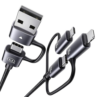 240W Multi Charging Cable, 4ft 6-in-1 USB C Cable Fast Charging Cords with USB-C/A Ports to IP/Type C/Micro Connectors for Pad/Cell Phones/Tablets/Laptop