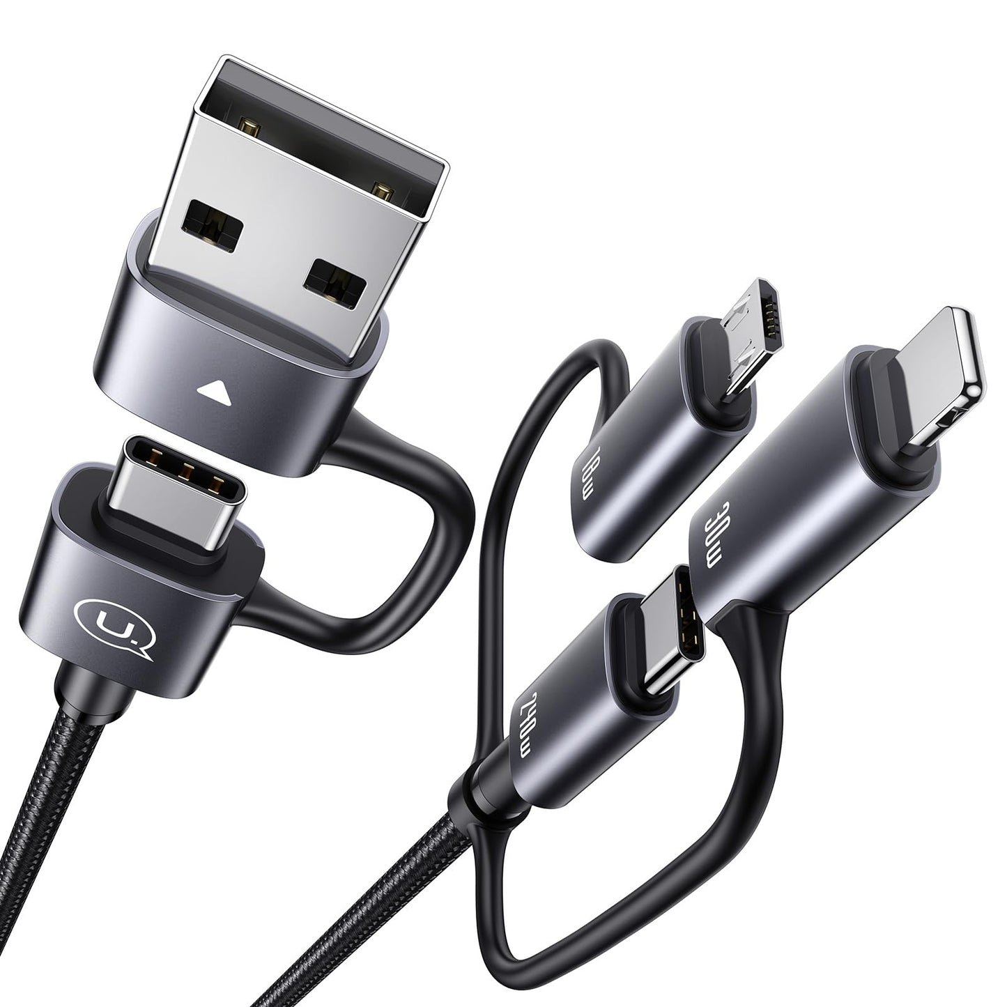 YOUSAMS 240W Multi Charging Cable, 4ft 6-in-1 USB C Cable Fast Charging Cords with USB-C/A Ports to IP/Type C/Micro Connectors for Pad/Cell Phones/Tablets/Laptop