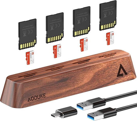 AODUKE 8-Port USB 3.0 SD Card Reader, Walnut Wood Design 5Gbps Data, Simultaneous Support to Micro SD/TF3.0 and SD3.0 Card Read and Write (Compatible UHS-I/II Card)-AST43M