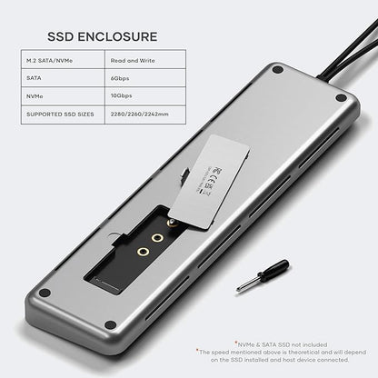 Satechi Dual USB C Docking Station and Stand with Dual 4K HDMI, Display Port, 75W USB-C PD Charging, 2 USBC Data, 2 USB-A, Ethernet, SATA and NVMe SSD Enclosure, for MacBook and Windows