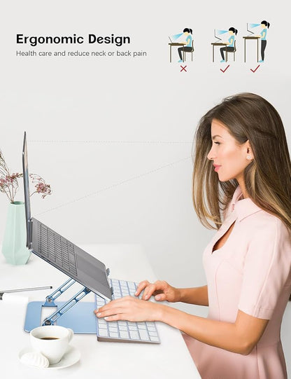 Adjustable Laptop Stand for Desk,Portable Laptop Stand Holder and Riser,Foldable Aluminum Notebook Computer Stands for MacBook Air Pro HP Lenovo Dell Samsung Chromebook, 10-15.6 inch, Sky Blue