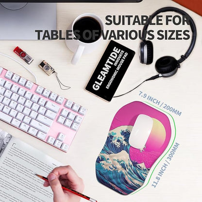 Ergonomic Raised Mouse Pad Wrist Support with Bilateral Slope Memory Foam Mousepad for Wrist Rest and Carpal Tunnel Pain Relief 11.8x7.9〃Twilight Waves