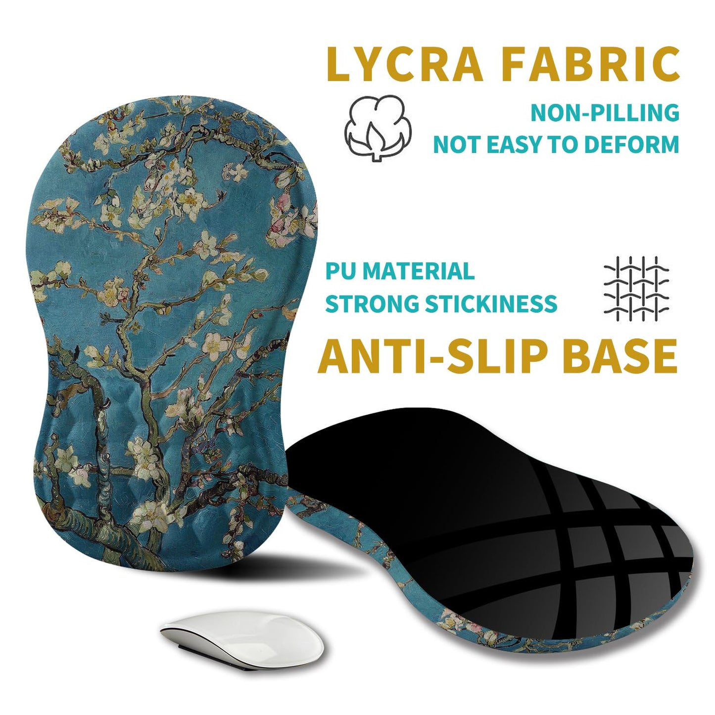 Hokafenle Ergonomic Mouse Pad Wrist Support, Wrist Rest Mousepad for Carpal Tunnel Pain Relief with Integrated Memory Foam Slope Massage Bulge (11.8x7.9 inch,Apricot Flower