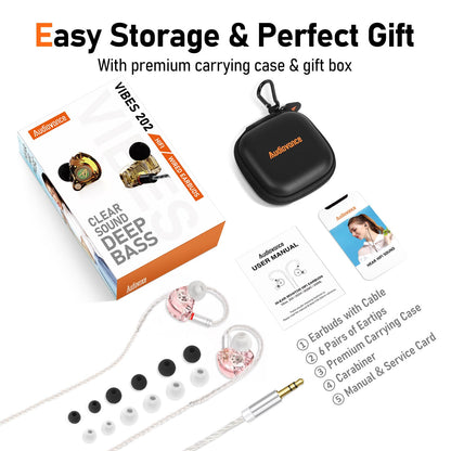 Audiovance Vibes 202 HiFi Wired Earbuds, IEM in-Ear Monitor Headphones