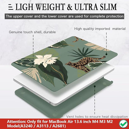 CISSOOK for MacBook Air 13.6 Inch Case 2024 2025 Model A3240 A3113 A2681, Panther Leopard Midnight Green Cover with Keyboard Cover for MacBook Air 13.6 M2 M3 M4 - Leopard