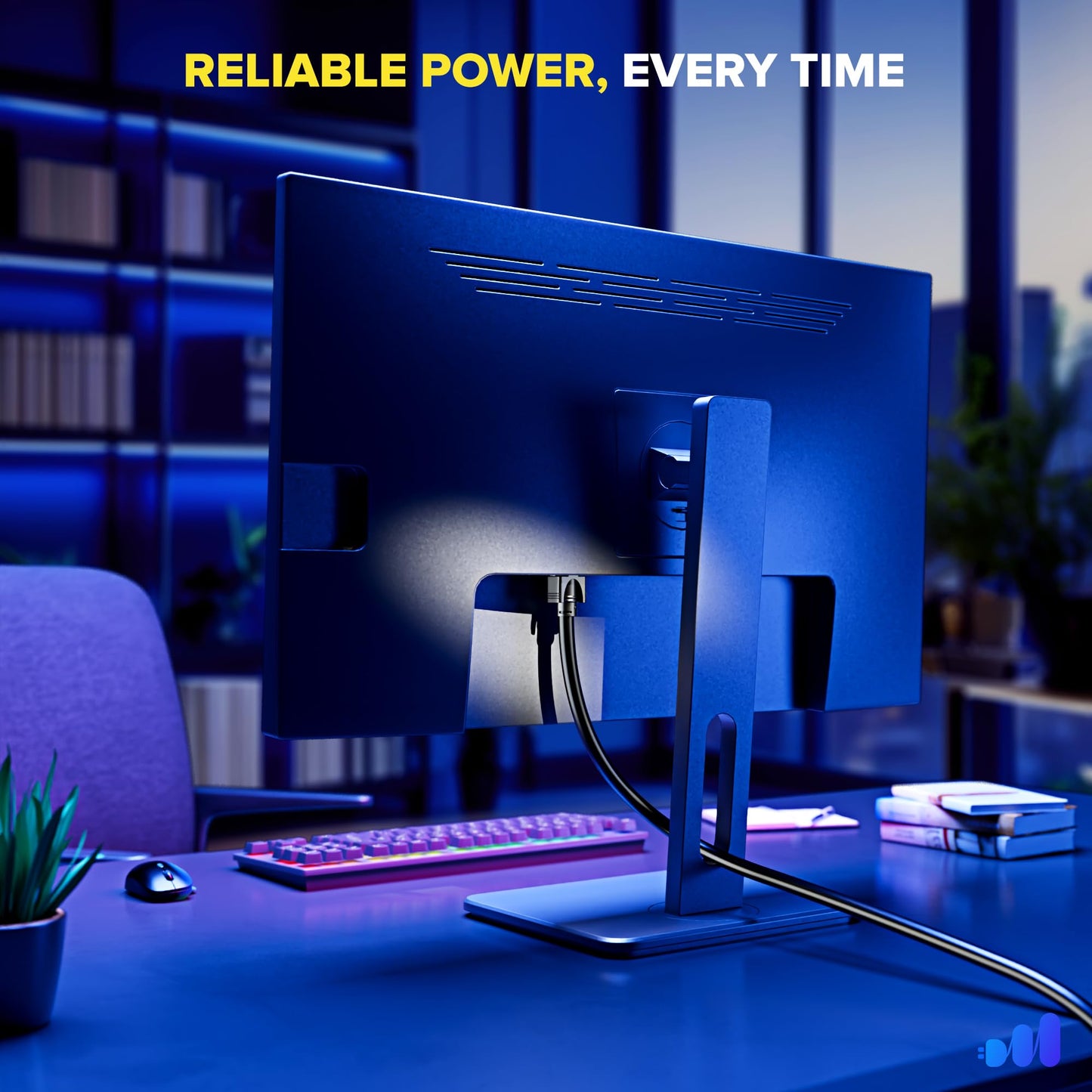 Maximm 1 Ft Black Power Cord 360 Rotating Flat Plug 3 Prong AC Cable for PC