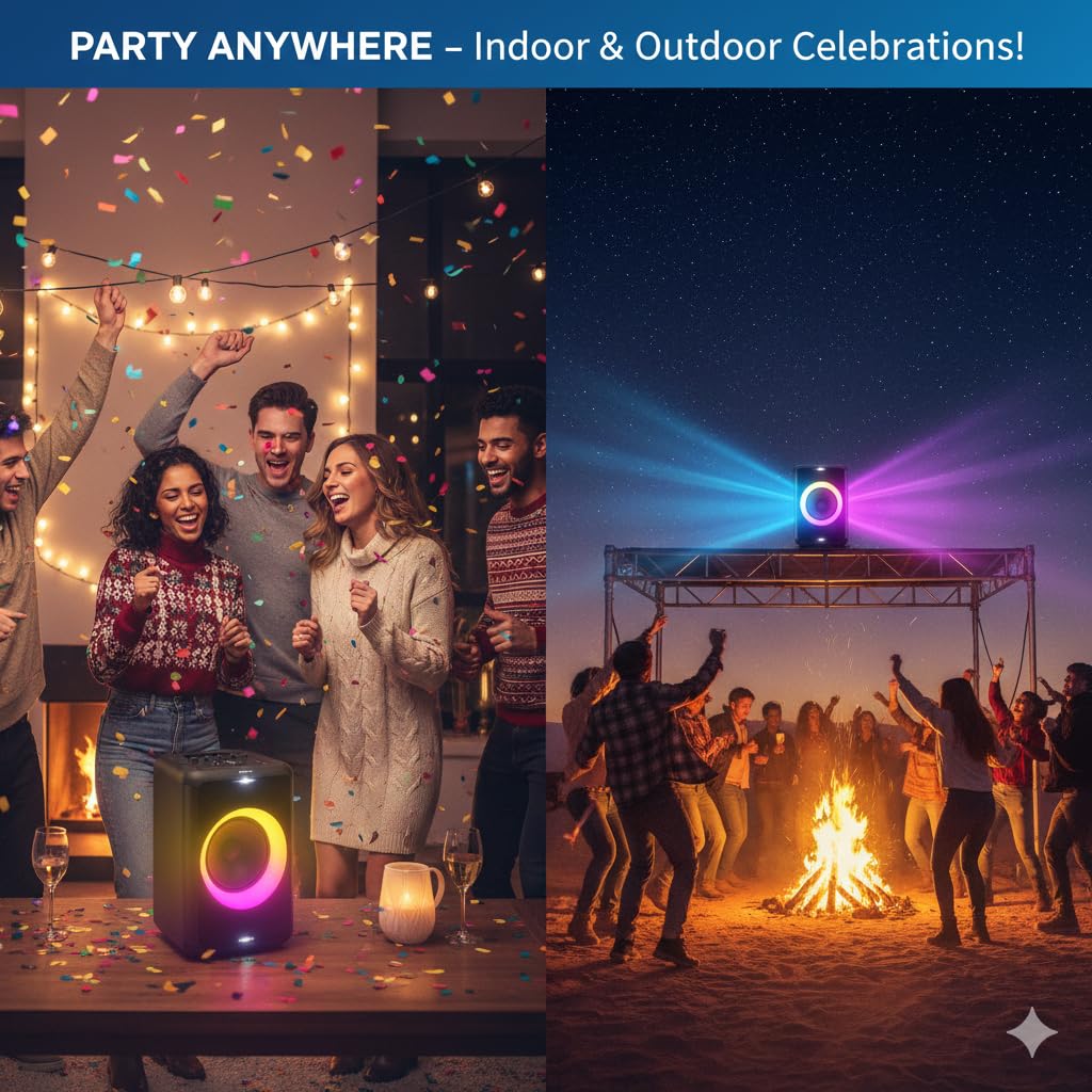Philips X3206 Bluetooth Party Speaker - 14 Hours Play Time, Deep Bass, Party Lights, Karaoke Effects, Mic & Guitar Input, 80W Max Power, Black