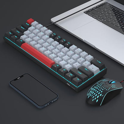 Gaming Keyboard and Mouse Combo, 60% Compact Mechanical Keyboard with Blue LED Backlit, PC Gaming Keyboards and Mouse,Detachable Type C to A Cable Wired Keyboards for PC/Laptop