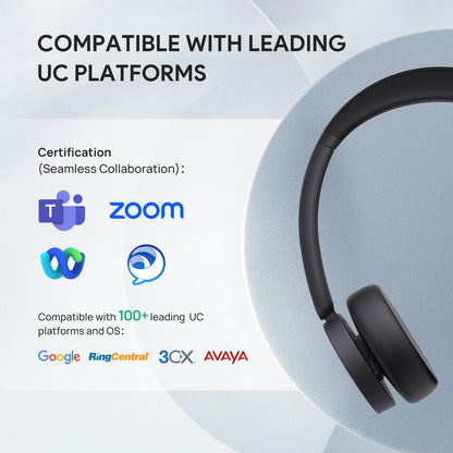 Yealink BH70 with Stand, Wireless Bluetooth Headset with Microphone for Work, Up to 35 Hours Talk Time, Teams Certified, ≤90 Minutes Quick Charging, USB-C/A Adapter, No Power Adapter Required