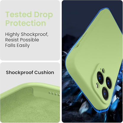 FireNova for iPhone 14 Pro Case, Silicone Upgraded [Camera Protection] Phone Case with [2 Screen Protectors], Soft Anti-Scratch Microfiber Lining Inside, 6.1 inch, Tea Green