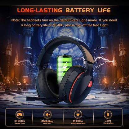 2.4GHz Wireless Gaming Headset for PS5, PS4 Fortnite & Call of Duty/FPS Gamers, PC, Nintendo Switch, Bluetooth 5.3 Gaming Headphones with Mic, Stereo Sound, Red Light -BlackRed