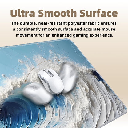 Galdas Gaming Mouse Pad XXL XL Large Long Extended Big Mousepad Non-Slip Rubber Keyboard Desk Pad with Stitched Edges for Laptop Home Office (31.5x11.8x0.08 Inch) … (Painting Waves)