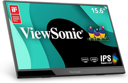 ViewSonic VX1655 15.6 Inch 1080p Portable Monitor, IPS Display for Comfortable Mobile Workspaces and Second Screen Productivity, Built-in Stand, 60W USB-C, and Mini HDMI Inputs